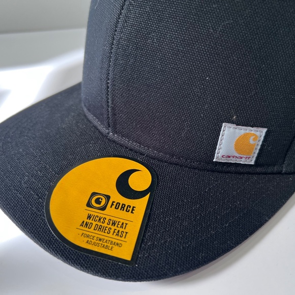 Carhartt Black Firm Duck Flat Snapback Baseball Cap - Picture 6 of 7